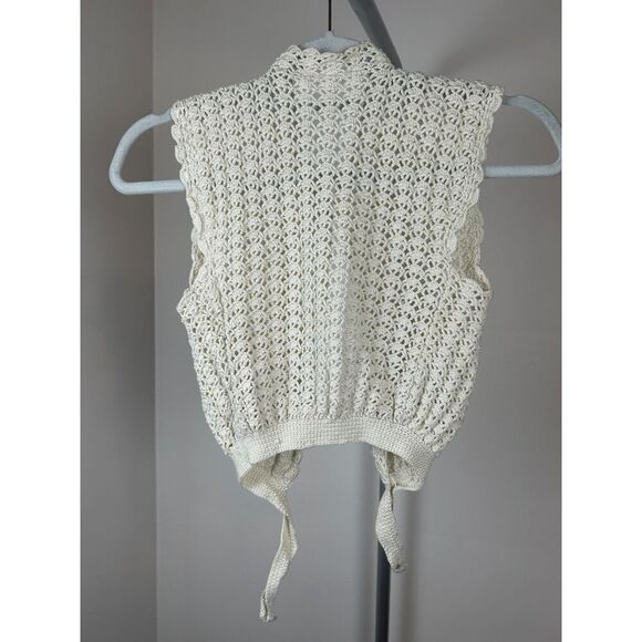 Vintage Knit Hand Knitted Crochet Tie Up Vest One Size Beige Ivory XS/S - Picture 3 of 4